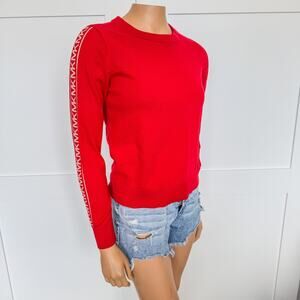 Michael Kors, Original Red Crewneck Sweater w Gold MK on Arms-Women’s Size Small